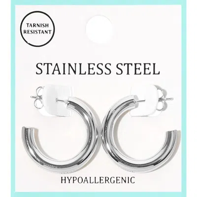 Fashnzfab Stainless Steel Hoop Earrings 0.8" X 0.8" X 0.2" In Silver