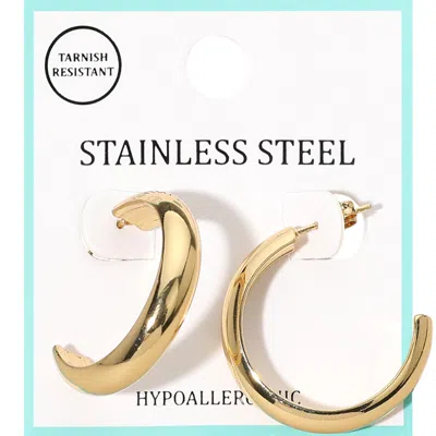 Fashnzfab Stainless Steel Hoop Earrings 2" X 1.2" X 0.25" In Gold