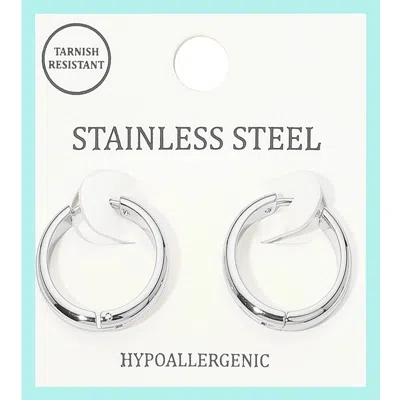 Fashnzfab Stainless Steel Huggie Hoop Earrings - Rhodium In Metallic