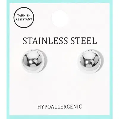Fashnzfab Stainless Steel Hypoallergenic Ball Stud Earrings - Rhodium In Metallic