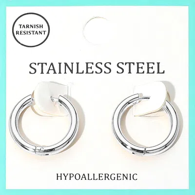 Fashnzfab Stainless Steel Hypoallergenic Huggie Hoop Earrings - Rhodium In Metallic