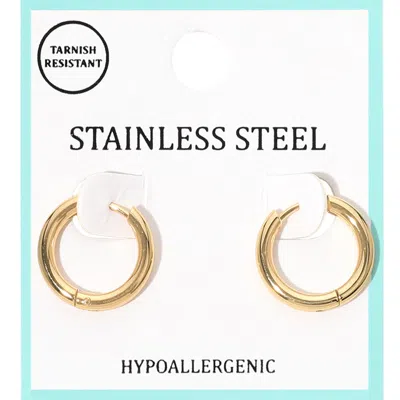 Fashnzfab Stainless Steel Hypoallergenic Mini Huggie Hoop Earrings - Gold