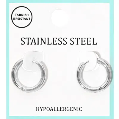 Fashnzfab Stainless Steel Hypoallergenic Mini Huggie Hoop Earrings - Rhodium In Multi