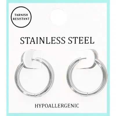 Fashnzfab Stainless Steel Hypoallergenic Mini Huggie Hoop Earrings - Rhodium In Gray