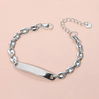 Fashnzfab Stainless Steel Id Plate Mariner Link Chain Bracelet Silver