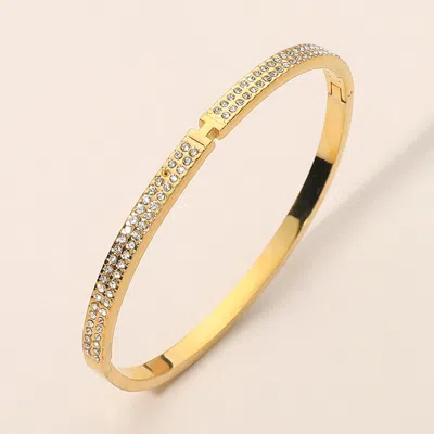 Fashnzfab Stainless Steel Initial H Accent Stone Pave Hinged Bangle Bracelet In Gold