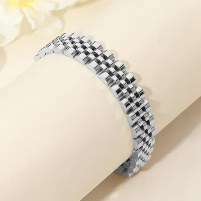 Fashnzfab Gold Dipped Stainless Steel President Jubilee Style Link Chain Bracelet In Silver