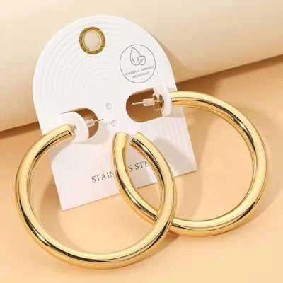 Fashnzfab Stainless Steel Large Classic Hoop Earrings In Gold