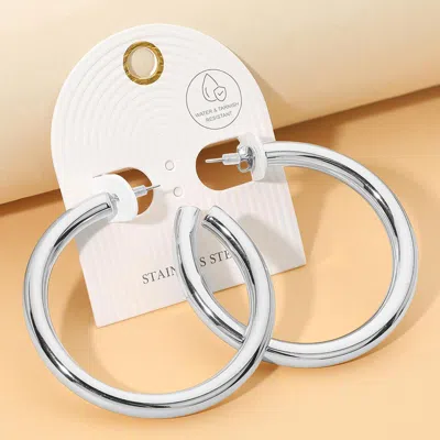 Fashnzfab Stainless Steel Medium Classic Hoop Earrings In Silver