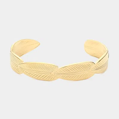 Fashnzfab Stainless Steel Leaves Cuff Bracelet Gold