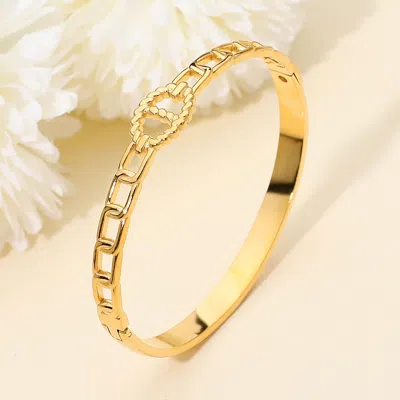 Fashnzfab Stainless Steel Link Detail Hinged Bangle Bracelet - Gold