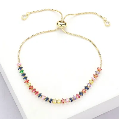 Fashnzfab Stainless Steel Marquise Cz Stone Tennis Chain Pull Tie Adjustable Bracelet In Red
