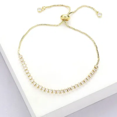 Fashnzfab Stainless Steel Marquise Cz Stone Tennis Chain Pull Tie Adjustable Bracelet In Silver