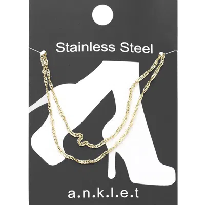 Fashnzfab Stainless Steel Metal Chain Double Layered Anklet In Gold