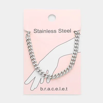 Fashnzfab Stainless Steel Metal Chain Link Bracelet 0.25" H, 7" + 2" L In Metallic