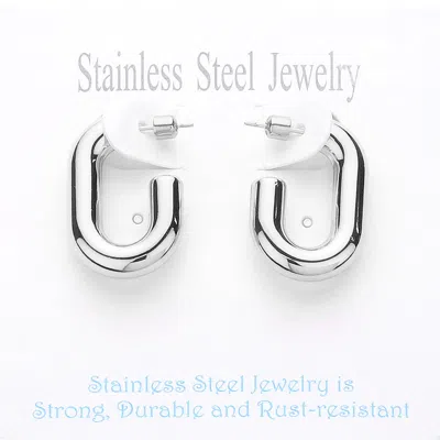 Fashnzfab Stainless Steel Mini Oval Hoop Earrings In Silver