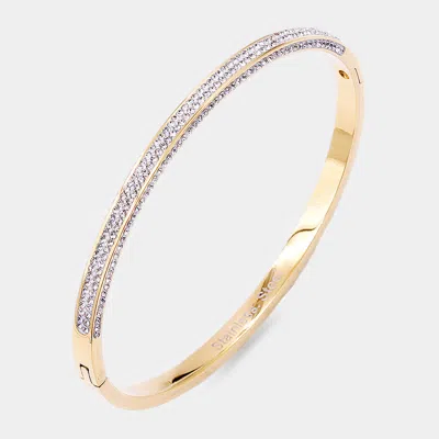 Fashnzfab Stainless Steel Minimal Cz Pave Hinged Bangle Bracelet In Gold
