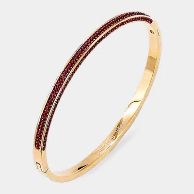 Fashnzfab Stainless Steel Minimal Cz Pave Hinged Bangle Bracelet In Purple