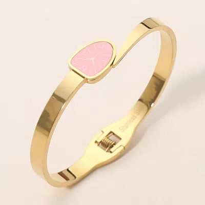 Fashnzfab Stainless Steel Minimal Dial Accent Hinged Bangle Bracelet In Pattern