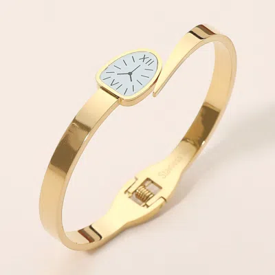 Fashnzfab Stainless Steel Minimal Dial Accent Hinged Bangle Bracelet In White