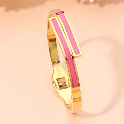 Fashnzfab Stainless Steel Minimalist Overlap Hinged Bangle Bracelet In Gold