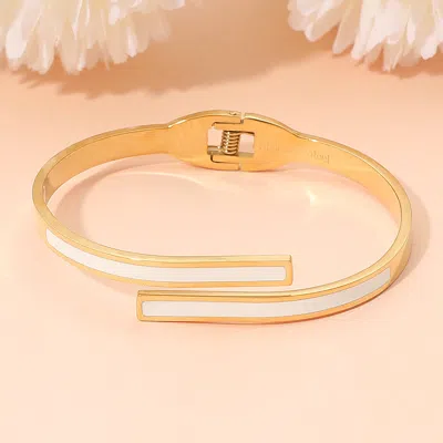 Fashnzfab Stainless Steel Minimalist Overlap Hinged Bangle Bracelet In Gold
