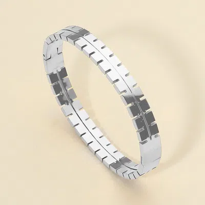 Fashnzfab Stainless Steel Modern Geometric Hinged Bangle Bracelet In Silver