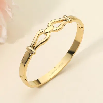 Fashnzfab Stainless Steel Modern Link Hinged Bangle Bracelet In Gold