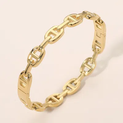 Fashnzfab Stainless Steel Modern Link Hinged Bangle Bracelet In Gold