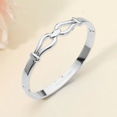 Fashnzfab Stainless Steel Modern Link Hinged Bangle Bracelet In Silver