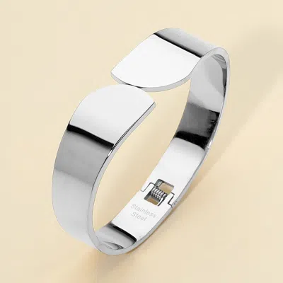 Fashnzfab Stainless Steel Modern Wide Hinged Bangle Bracelet Silver In Metallic