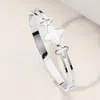 Fashnzfab Stainless Steel Mother Of Pearl Clover Pointed Hinged Bangle Bracelet Mother Of Pearl, Silver In Multi