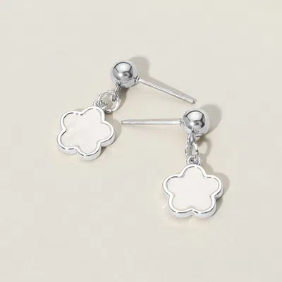 Fashnzfab Stainless Steel Mother Of Pearl Flower Dangle Earrings - Mother Of Pearl, Silver In Multi