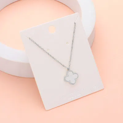 Fashnzfab Stainless Steel Mother Of Pearl Quatrefoil Pendant Necklace In Multi