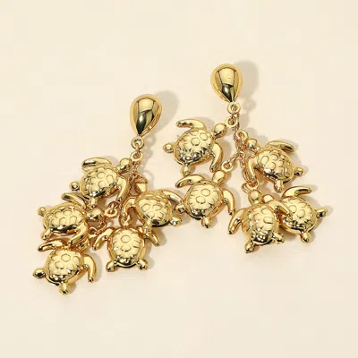 Fashnzfab Stainless Steel Multi Turtle Charm Drop Earrings In Gold