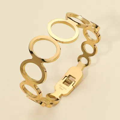 Fashnzfab Stainless Steel Open Circle Link Hinged Bangle Bracelet Gold