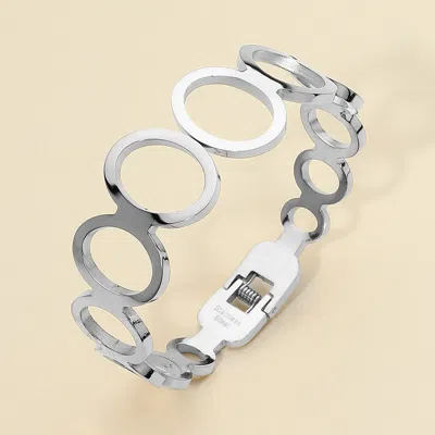 Fashnzfab Stainless Steel Open Circle Link Hinged Bangle Bracelet Silver
