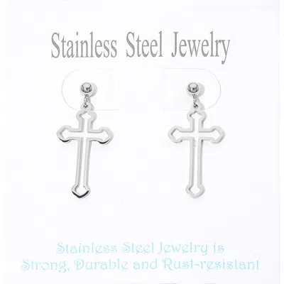 Fashnzfab Stainless Steel Open Cross Charm Drop Dangle Earrings In Multi