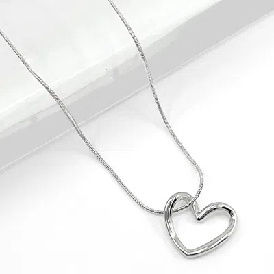 Fashnzfab Stainless Steel Open Heart Pendant Necklace In Silver