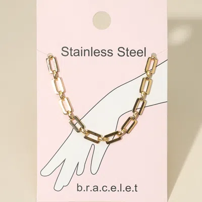 Fashnzfab Stainless Steel Open Rectangular Link Chain Bracelet Gold