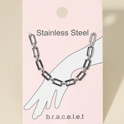 Fashnzfab Stainless Steel Open Rectangular Link Chain Bracelet Rhodium In Multi