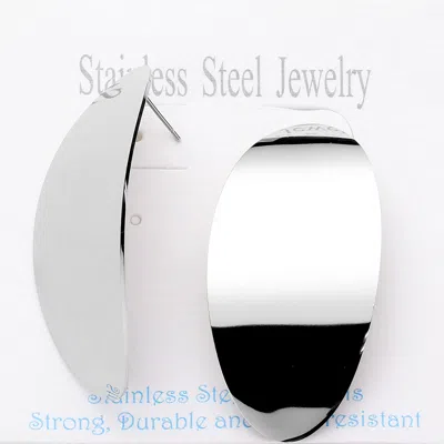 Fashnzfab Stainless Steel Oval Domed Stud Earrings In Metallic