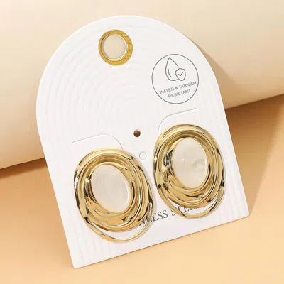 Fashnzfab Stainless Steel Oval Stone Accent Abstract Stud Earrings In Gold
