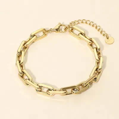 Fashnzfab Stainless Steel Paperclip Chain Bracelet 0.3" H, 8" + 2" L In Gold