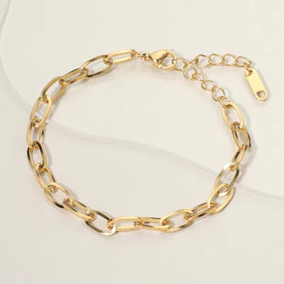 Fashnzfab Stainless Steel Paperclip Chain Bracelet Gold