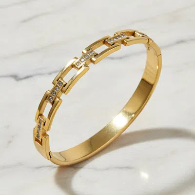 Fashnzfab Stainless Steel Pave Link Chain Hinged Bangle Bracelet In Gold