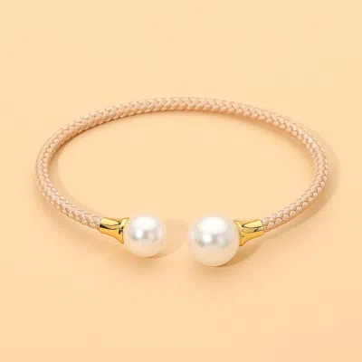 Fashnzfab Stainless Steel Pearl Tip Braided Cuff Bracelet In Silver