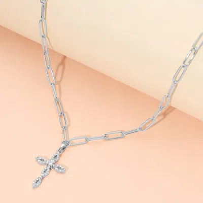 Fashnzfab Stainless Steel Pendant Paperclip Chain Necklace In Silver