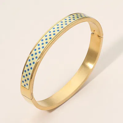 Fashnzfab Stainless Steel Polka Dot Enamel Inlay Hinged Bangle Bracelet In Gold