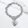 Fashnzfab Stainless Steel Puffy Heart Charm Toggle Bracelet Rhodium In Multi